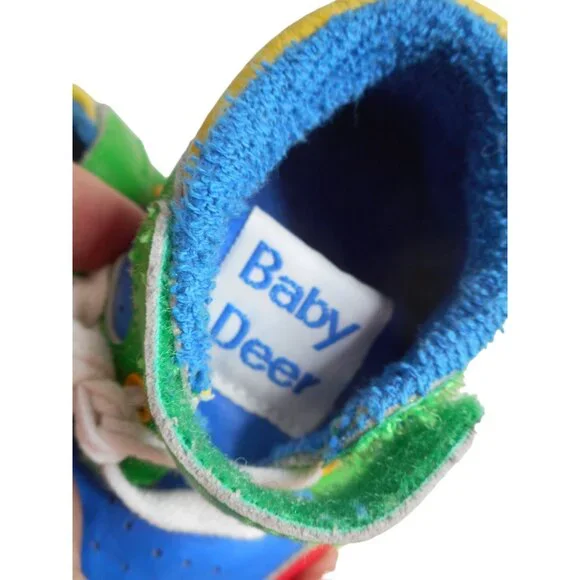 Baby Deer Size 2 Multicolor Leather Baby Shoes tie and hook and loop close - Picture 5 of 6